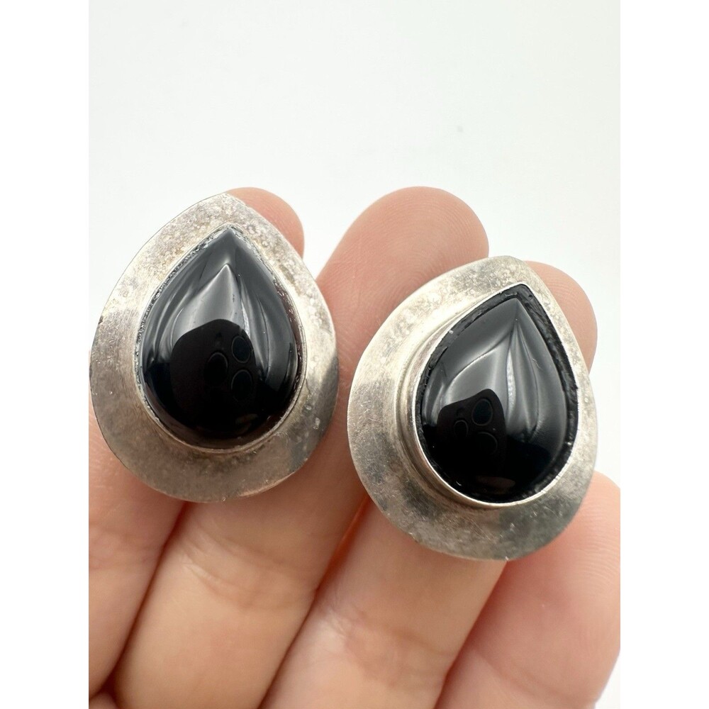 Sensa Eustace Zuni Sterling Silver Black Onyx Earring Teardrop Clip On